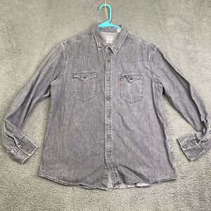 Levi's Denim Western Pearl Snap Shirt Men's L Standard FIt Rodeo Cowboy SEE